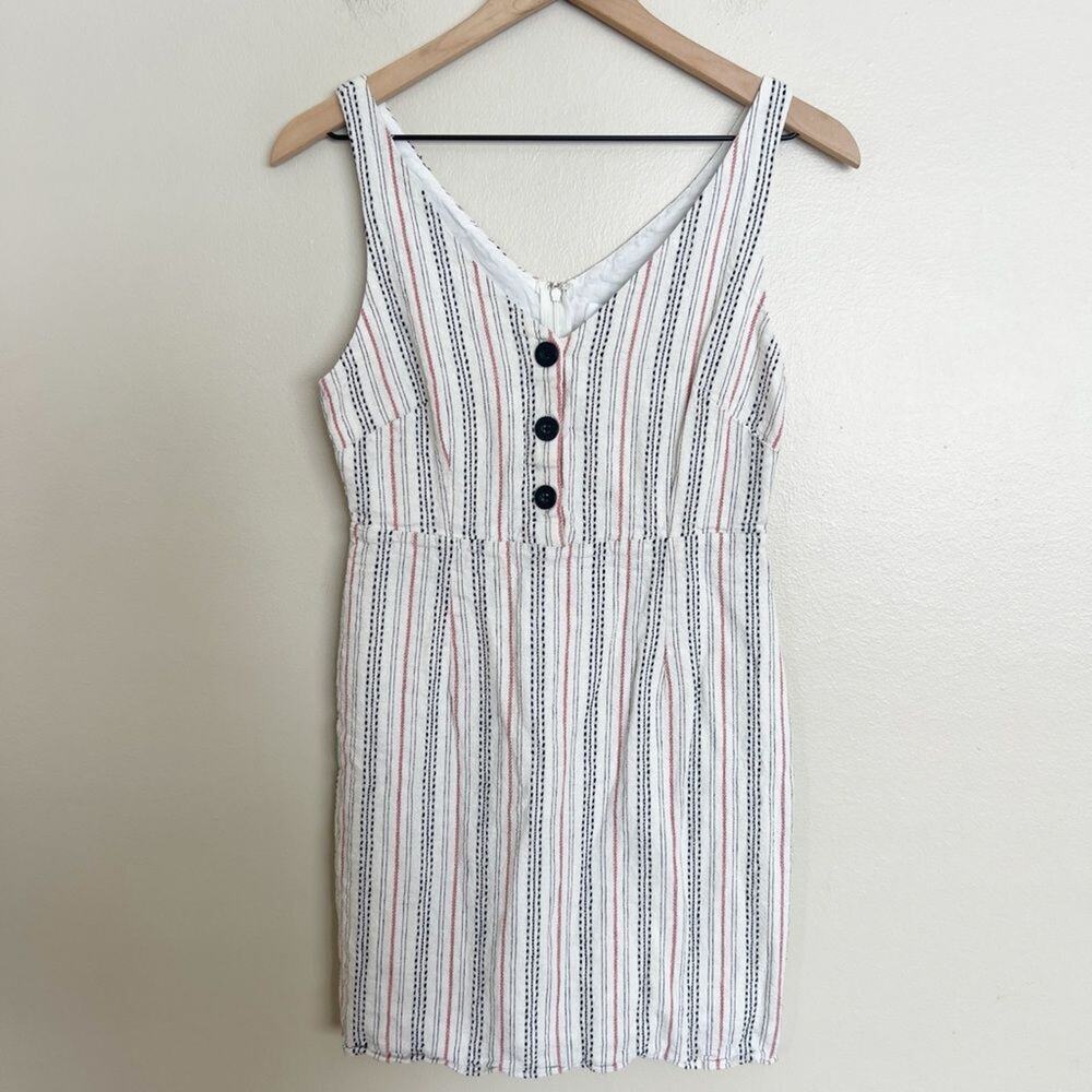 Cupcakes and Cashmere White Azelia Cotton Linen Stripe Button Front Mini Dress 6